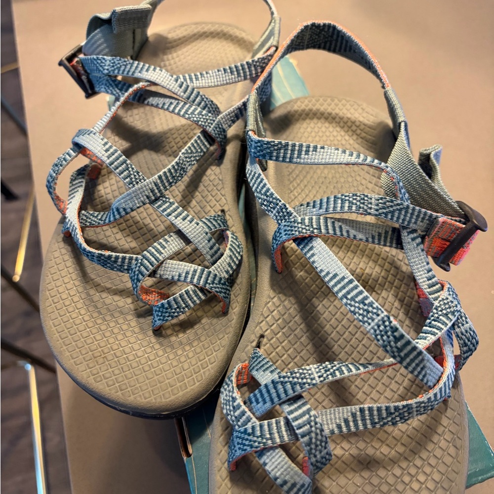 Chaco Blue and Gray Strappy Sandals
